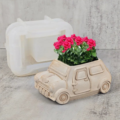 Pot de fleurs de plantes succulentes de voiture 3D, moule en résine de silicone, boîte de rangement de voiture de dessin animé mignon, tasse de bougie, moule en silicone de gypse en béton