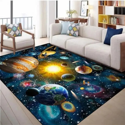 Planet 3D Stereo Vision Crystal Velvet Living Room Carpet Children's Bedroom Bed Blanket Floor Mat Hotel Decorative Blanket