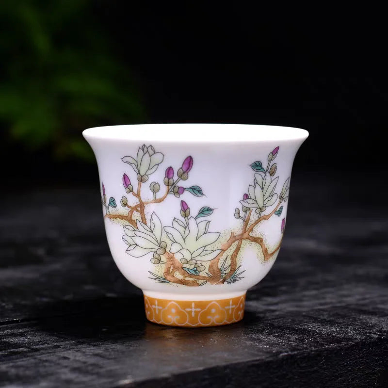 Kung Fu Tea Cup Twelve Flower Gods Set Enamel Pastel Ceramics 12 Pieces Gift Box Host’s Ceramics & Pottery Chinese Teaware Bar