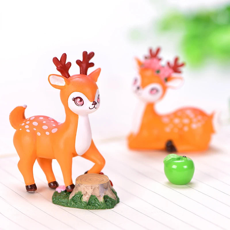 Artificial Mini Sika Deer Giraffe Cartoon Animal Figurine Baking Cake Topper Moss Terrariums Fairy Garden Dollhouse Home Decor