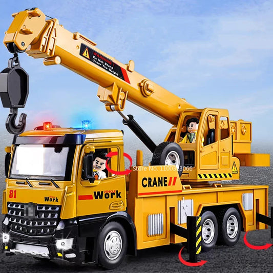 1:18 Metal Diecast Engineering Vehicles Model Toys Rubber Tires with Light＆Sound Large Crane Models for Children Education Toy