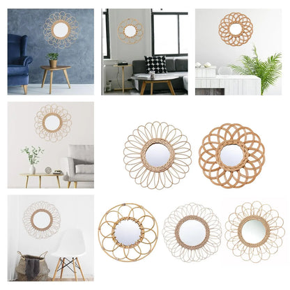 Natural Rattan Wall Mirror Small Handwoven Wicker Home Decor Bathroom Decoration Ornaments Gift