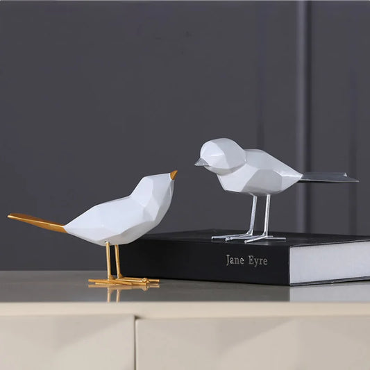 Modern Cute Resin Bird Figurine European Ornaments Geometric Origami Animal Statue Home Office Bird Sculpture Abstract Decorati