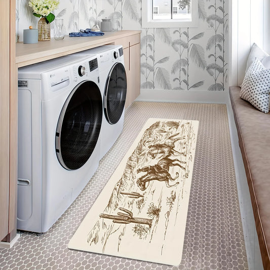 1pc Desert Cactus laundry area carpet, machine washable flannel floor mat, comfortable hallway standing mat