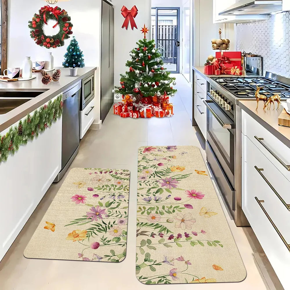 Spring Summer Watercolor Flowers Bathroom Mat Balcony Hallway Kitchen Floormat Bedroom Bedside Foot Mat Bathroom Toilet Door Mat