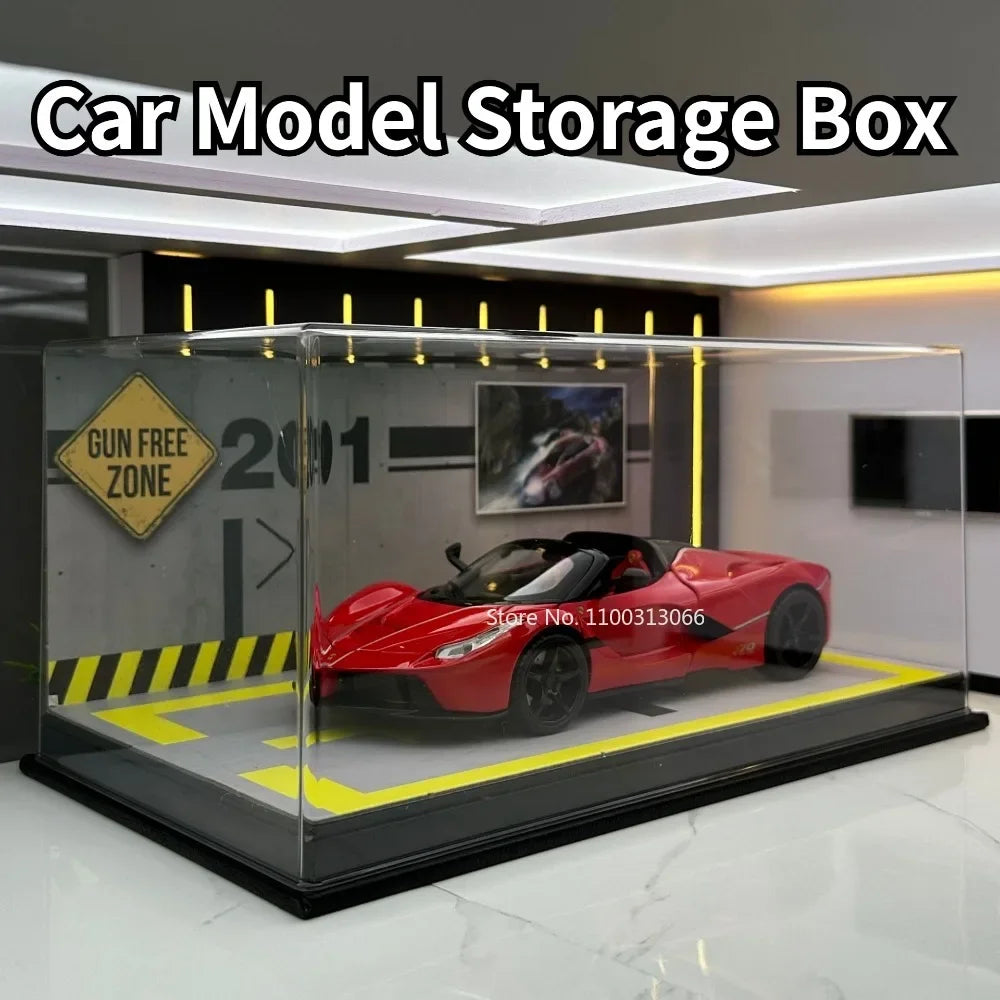 1:24 Parking Lot Scene Car Model Storage Box Toy Garage Acrylic Dustproof Built-In Light Parking Box Collection Gift Decorations