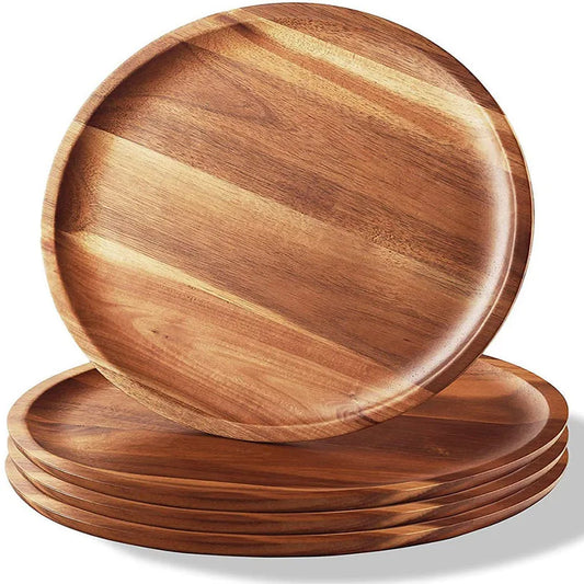 Creative retro Acacia wood irregular round dried fruit pastry plate solid wood tray bread tray household restaurant trays