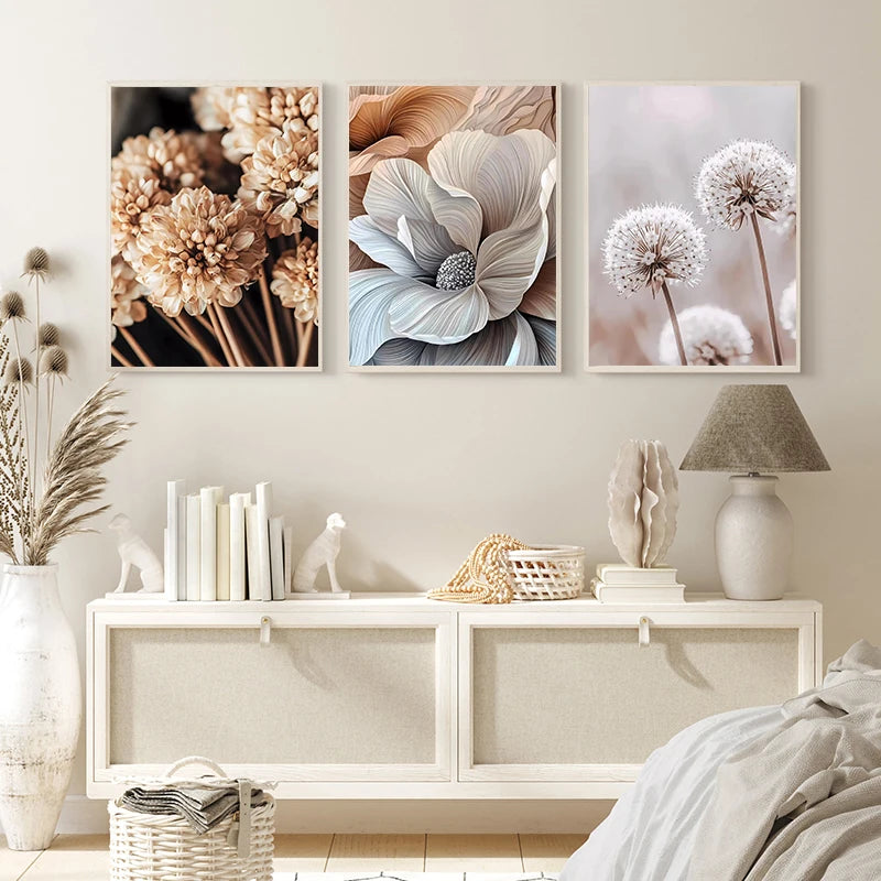 Neutral Modern Plant Art Abstract Minimalist Beige Black Flower Poster Canvas Printing Living Room Bedroom Home Decoration Gift