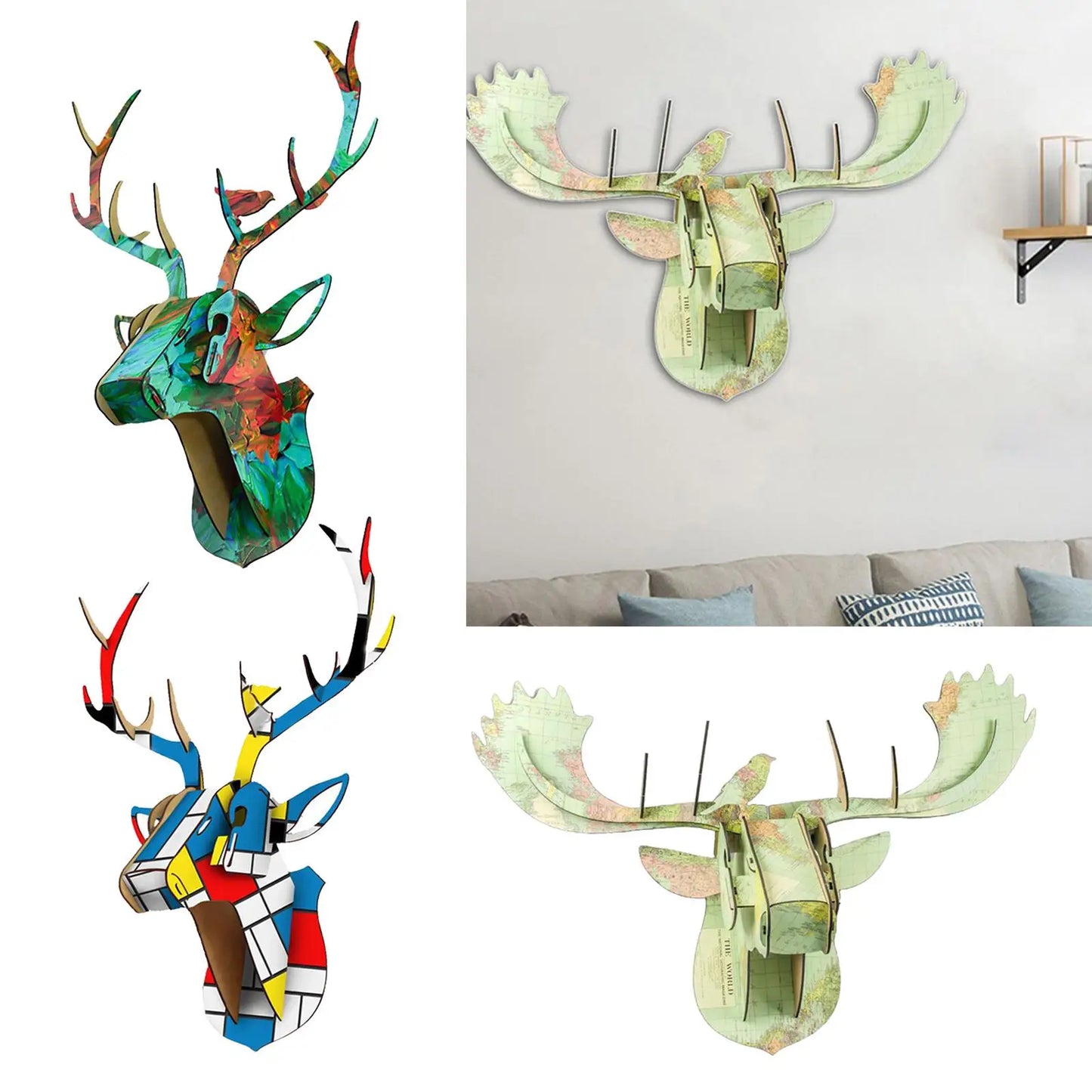 Deer head wall sculpture home decoration day 3d puzzle art statue christmas