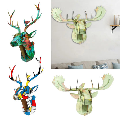 Deer head wall sculpture home decoration day 3d puzzle art statue christmas