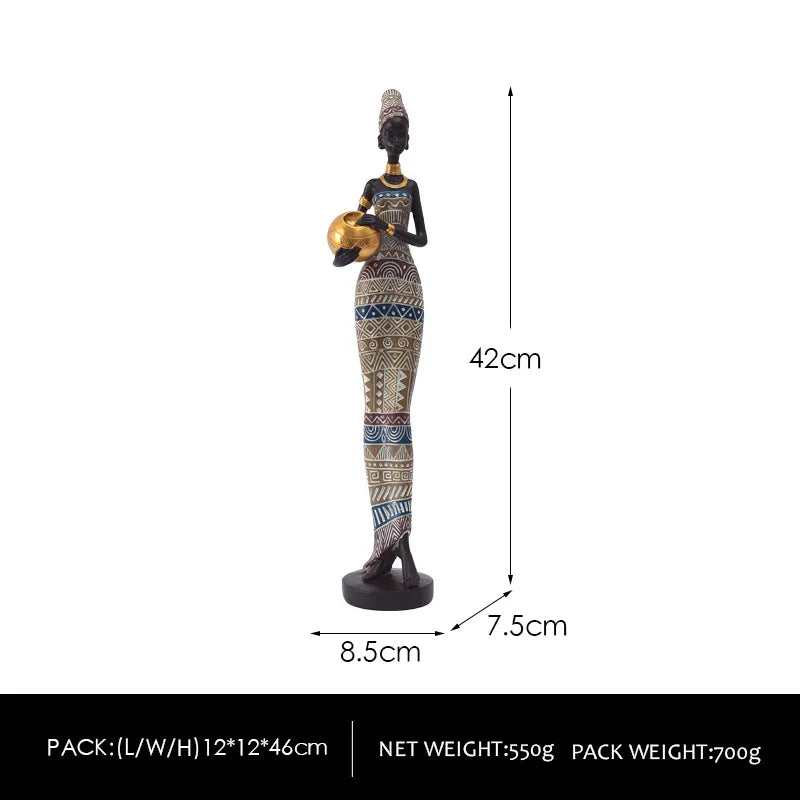 African Woman Figurines for Interior Decoration, Creative Tribal Lady Decorative Sculptures for Home Resin Art Statue Home Decor