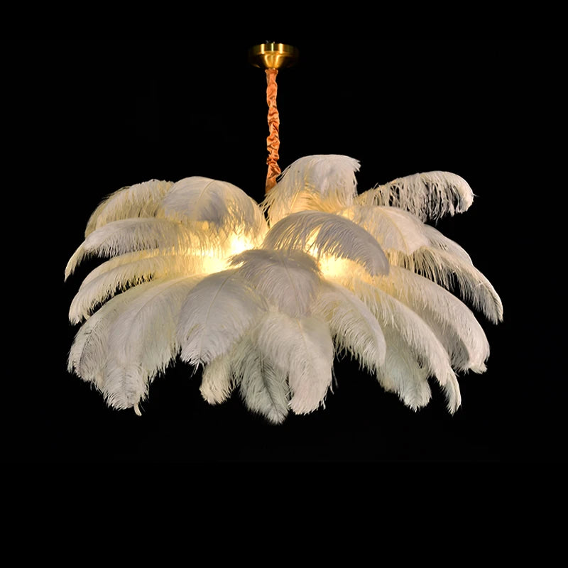 Nordic Ostrich Feather Led  Living Room Home Decor Chandelier Lamp Bedroom Indoor Lighting Hanging Light Fixture Pendant Lights