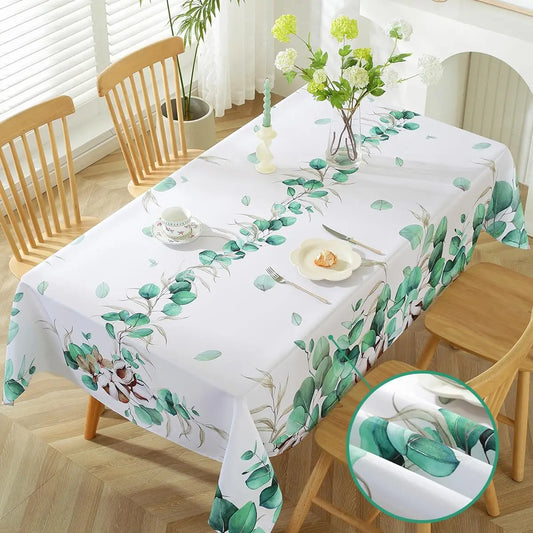 Spring Eucalyptus Leaves Printed Waterproof Tablecloth Picnic Party Decor Summer Watercolor Plants Tablecover Dining Table Decor