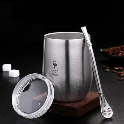 Yerba Mate Cup 304 Stainless Steel Double Wall Argentine Yerba Mate Gourd with Lid/Straw Portable Tea Mug Coffee Thermos 377ml