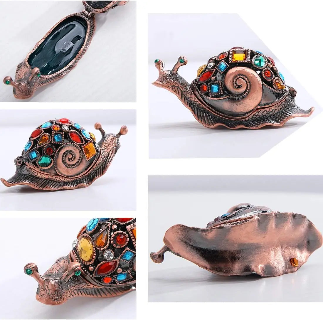 H&D Crystals Bejeweled Trinket Box Hand-Painted Brown Snail Animal Figurine Hinged Jewelry Box Collectible for Women