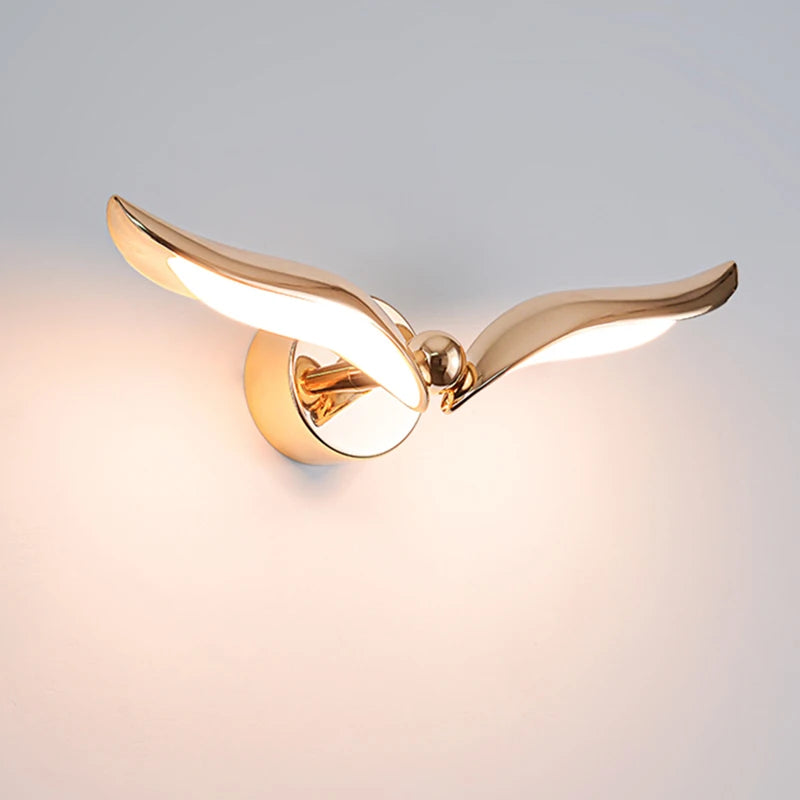 Designer's Creative New Chinese Light Luxury Seagull LED Wall Lamp Gold Living Room Background Bedroom Bedhead Corridor Bar Art