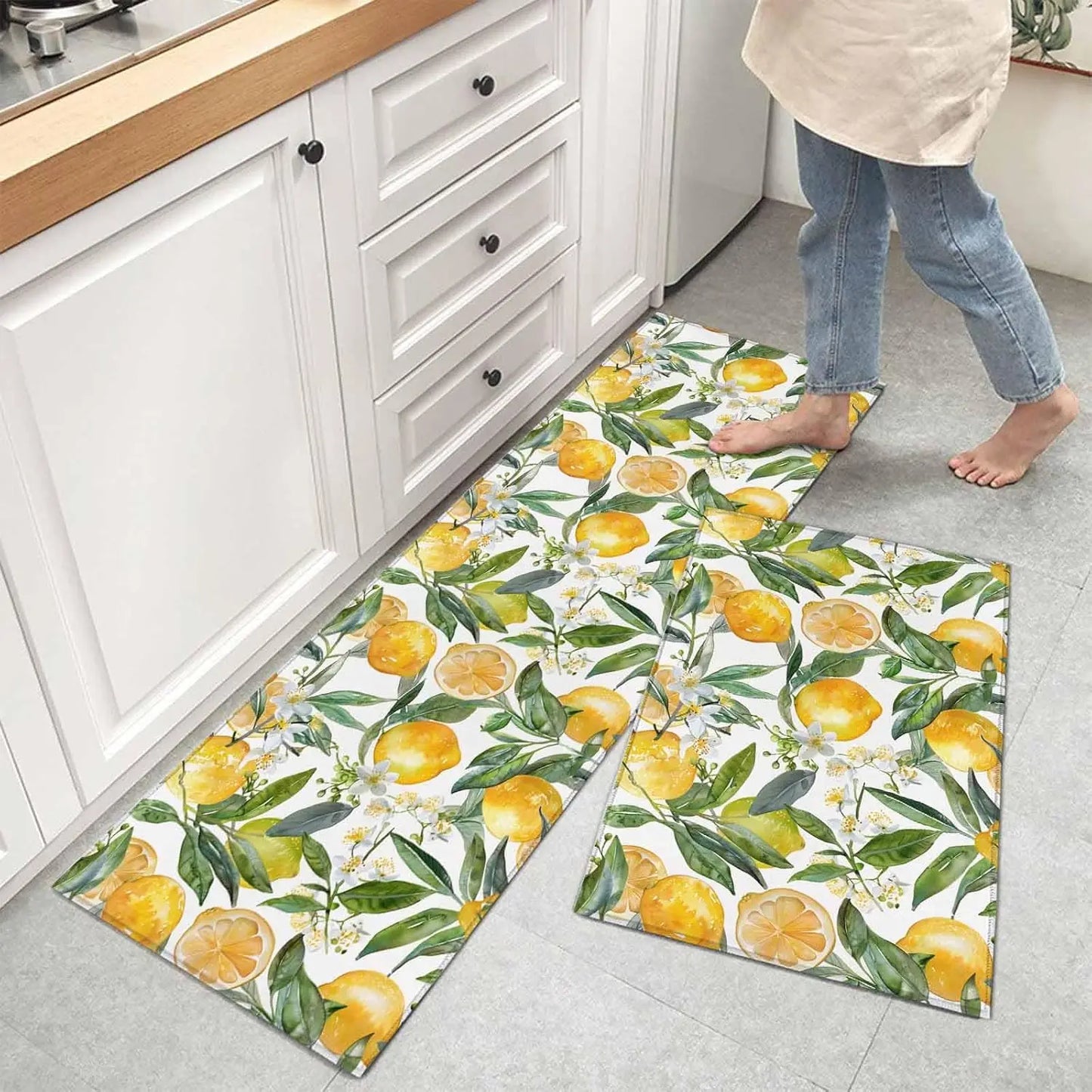 Spring Summer Lemon Non-slip Kitchen Mat Home Decor Living Room Balcony Hallway Entrance Door Mat Bedroom Laundry Bath Floormats