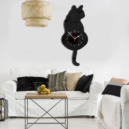 Jolie horloge murale en forme de chat qui remue la queue, pendule pour la maison, décoration de salon, ornements muraux de chambre à coucher
