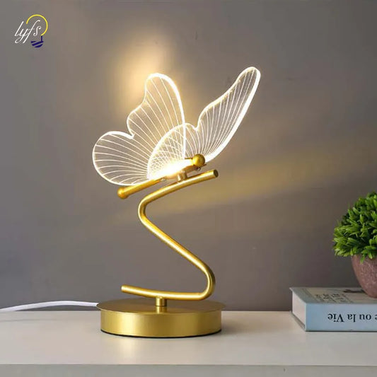 Nordic LED Table Lamps Indoor Lighting Switch Button Home Decoration Bedroom Bedside Living Room Restaurant Butterfly Desk Lamp