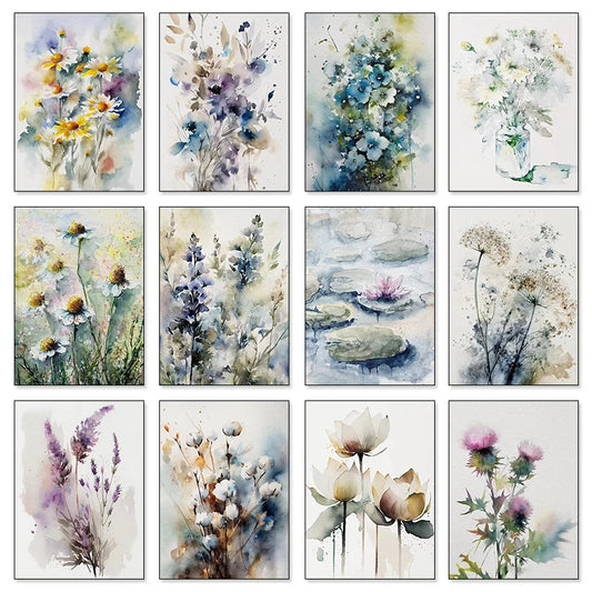 Meadow Wildflowers Watercolor Poster Canvas Painting Daisy Thistle Forget-me-not Daffodil Wall Art HD Pictures Office Home Decor