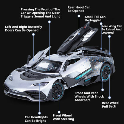 1/24 Scale Alloy Car Model ONE Sports Car Metal Diecast Toy Vehicles Simulation Sound & Light Toy for Children Gift Collectibles