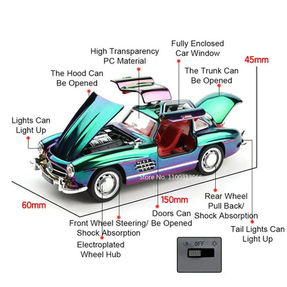 1:32 Alloy Diecast 300SL Toys Models Cars with Light Music Miniature Vintage Car Doors Opened Vehicles for Child Adult Gifts