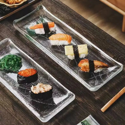 Japanese transparent glass long plate household palm print sushi plate sashimi plate cooking plate condiment dish tableware