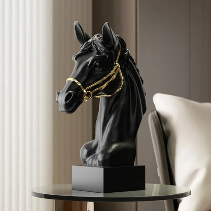 ARTLOVIN Horse Head Statue For Home Decor,Great Strong War-Horse Sculpture,Black and White Home Decorations,Gift for Dad &Elder