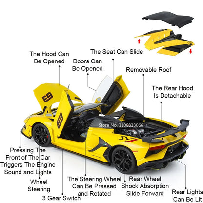 1:18 Alloy Lambor Aventador SVJ63 LP770 Models Cars Toys Doors Opened Miniature Car Wheel Steering Vehicles Child Adult Gifts