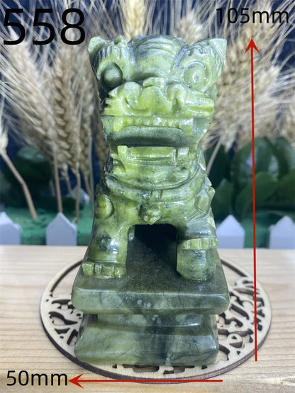 1 Pair of Chinese Mainland Green Jade hand-Carved Objects Aura Feng Shui Gatekeeper Town House Lion Office Decoration Home Decor