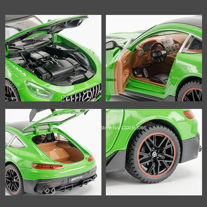 1:18 Scale Alloy GTR Car Model Diecast Toys Rubber Tire Light Sound Simulated Vehicles Models Wheel Pull Back Cars Boys Presents