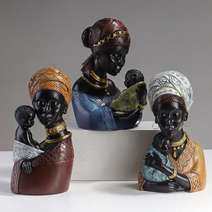 Figurines de femme africaine en résine de Style ethnique, Statue créative abstraite mère et enfant, accessoires de décoration intérieure, ornements