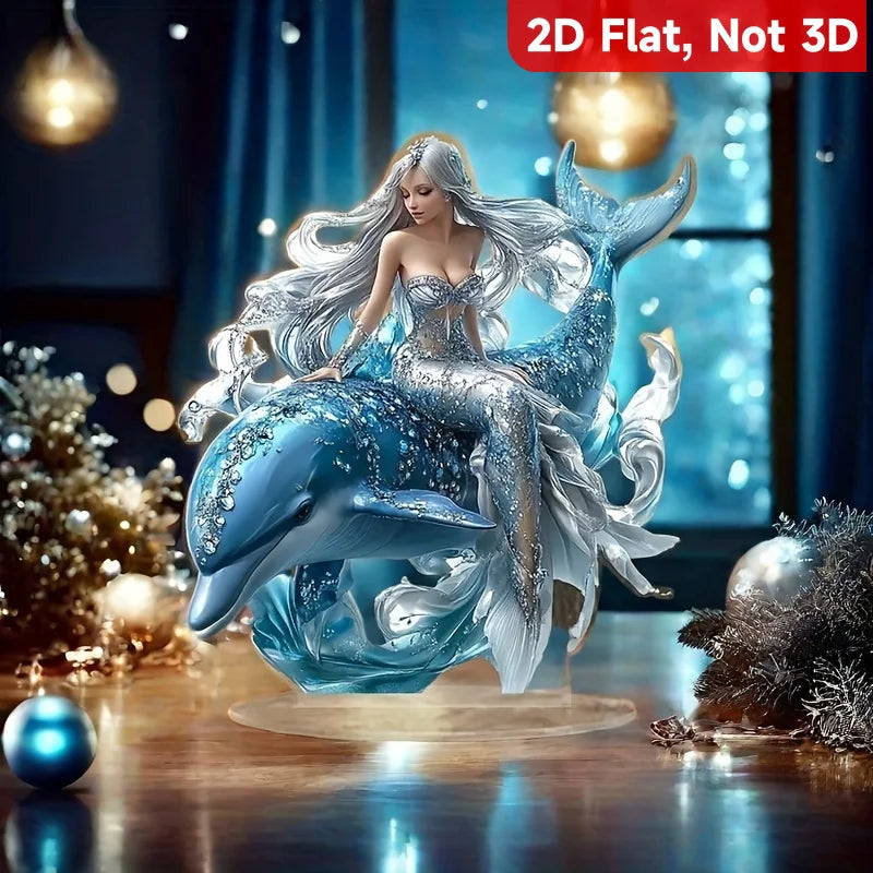 1PC Mermaid and Dolphin Statue with Base An Ideal Creative Gift for Home and Kitchen