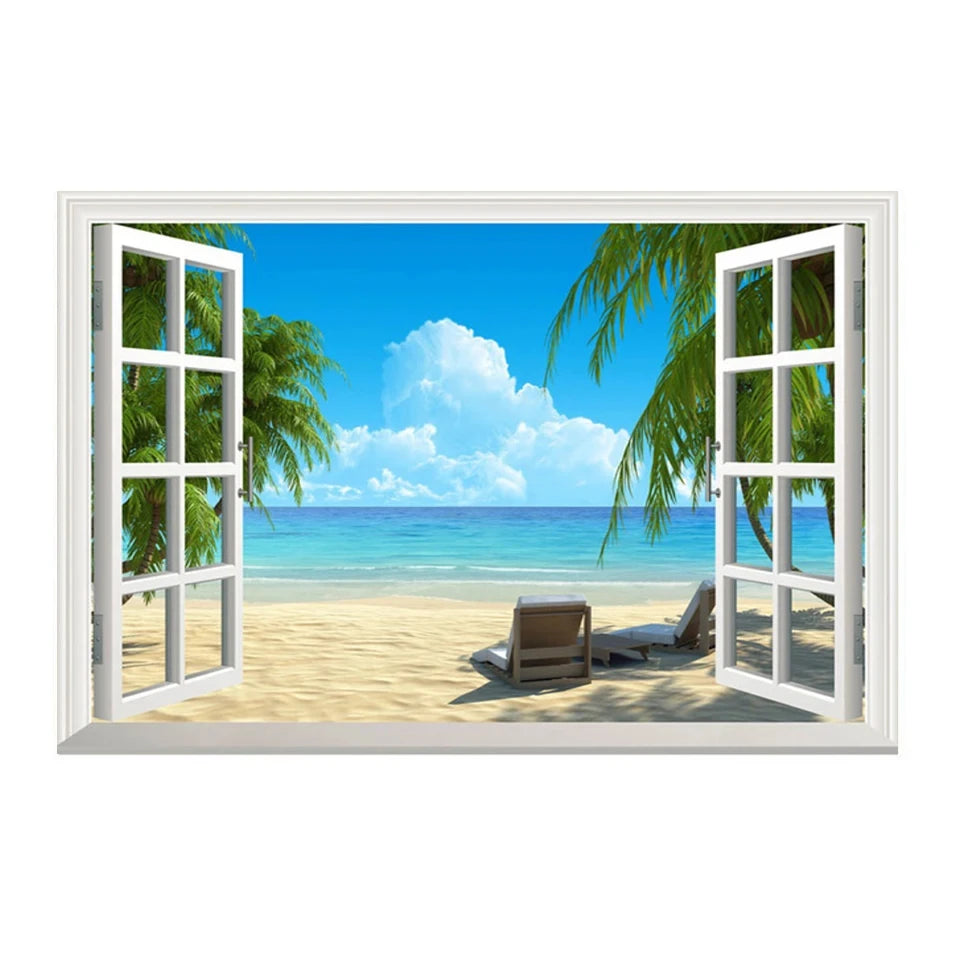 Window Effect Landscape Poster Bedroom Seascape Sea View Canvas Painting and Prints Wall Art Picture for Living Room Home Decor