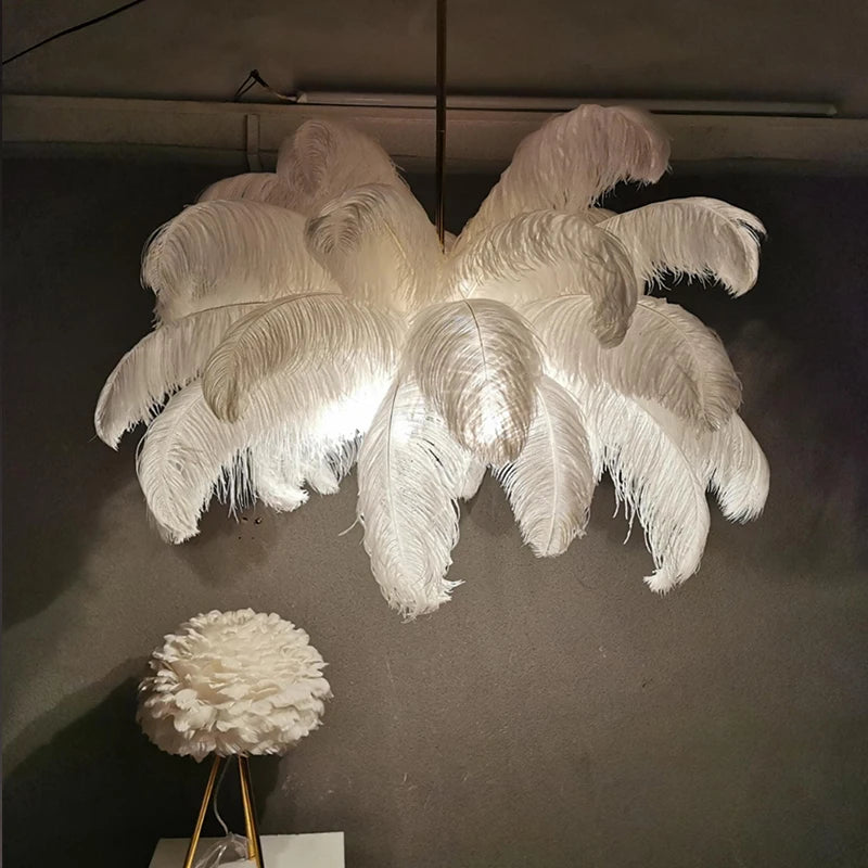 Nordic Ostrich Feather Led  Living Room Home Decor Chandelier Lamp Bedroom Indoor Lighting Hanging Light Fixture Pendant Lights