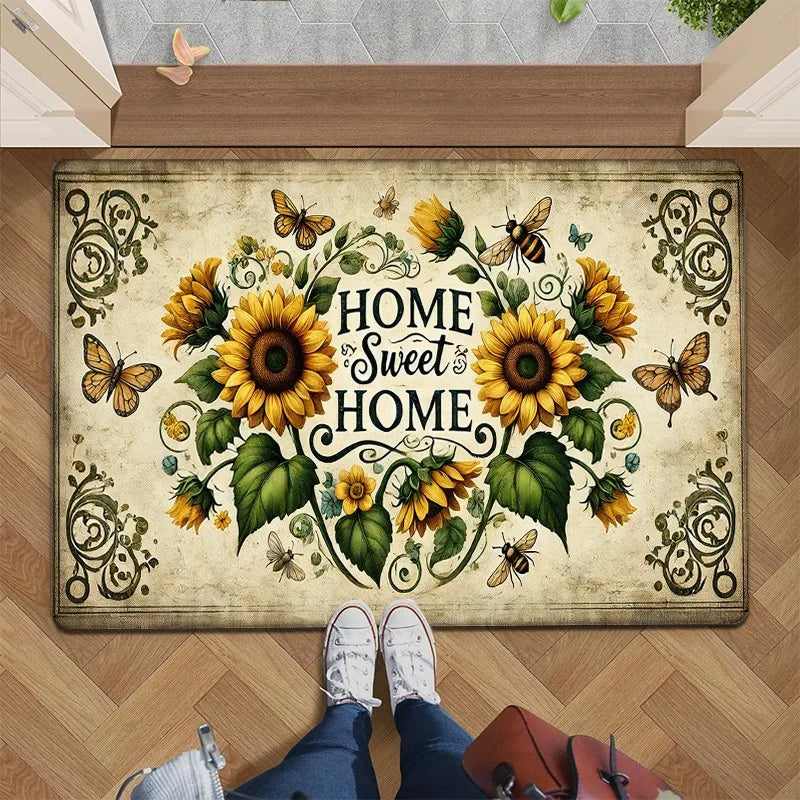 Sunflower Bee Printed Door Mat Living Room Doorways Entrance Welcome Rugs Bedroom Balcony Bathroom Non-slip Floormat Home Decor