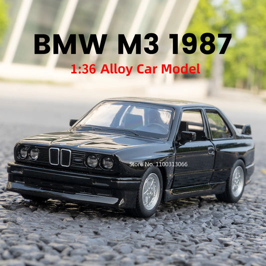 1:36 BMW M3 1987 Alloy Car Model Diecast Toy Rubber Tires Wheel Pull Back Vehicles 2 Doors Opened Cars for Boys Birthday Gifts
