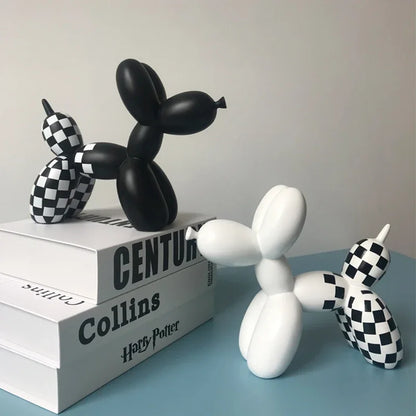 Sculpture de chien en ballon en damier, Figurines de décoration d'animaux, décoration de bureau pour la maison, Statue de chien, artisanat moderne abstrait noir