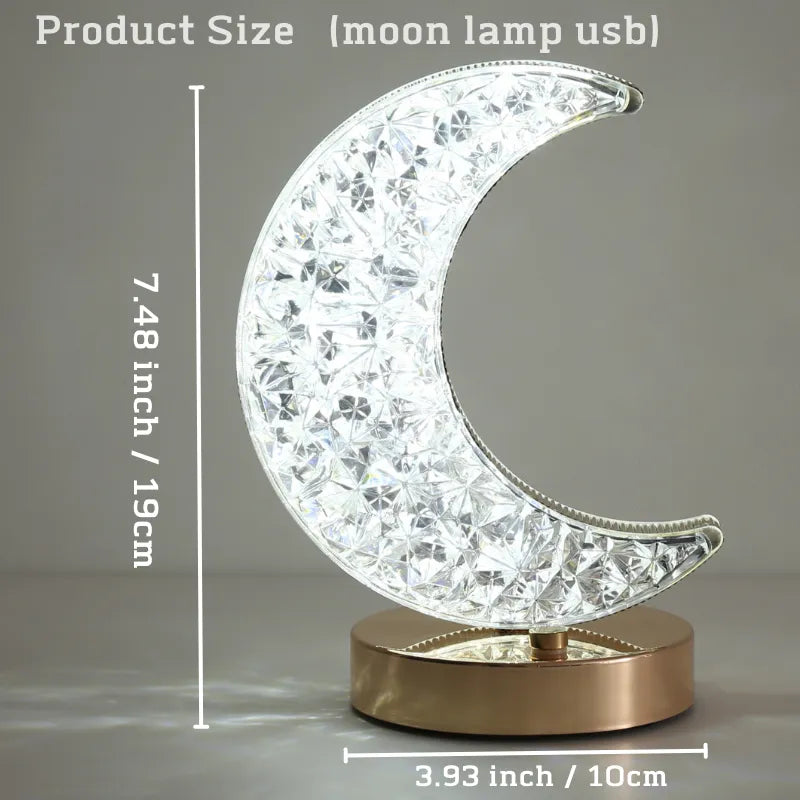 Bedroom Crystal Touch Dimming Night Light Girls Room Home Decor Aesthetics USB Bedside LED Ambient Table 3d Moon Lamp