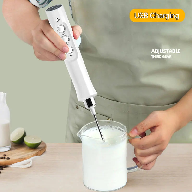 3 In 1 Electric Milk Frother Rechargeable Milk Foam Maker Handheld Foamer High Speeds Milk Frother Drink Mixer Coffee