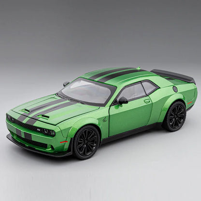 1:22 Challenger SRT Hellcat Demon Eyes Cars Models Toy 4 Doors Opened Sports Car Light Music Vehicles Collection Kids Toys Gifts