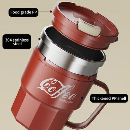 WORTHBUY 400/480ML 304 Stainless Steel Coffee Cup With Lid&Handle Double Layer Coffee Mug Drinkware Reusable Insulated Water Cup