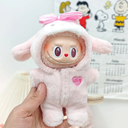 Cute Doll Accessories Clothes Onesie For 17cm Labubu V1V2 Melody Mini Dolls Clothing Kids Gift Bags For  Hairy Rabbit Bodysuit