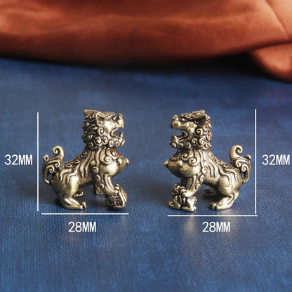 Figurines du roi Lion porte-bonheur en cuivre pur, 1/2 pièces, ornements miniatures de bureau, Statue d'animaux, décoration Feng Shui pour la maison