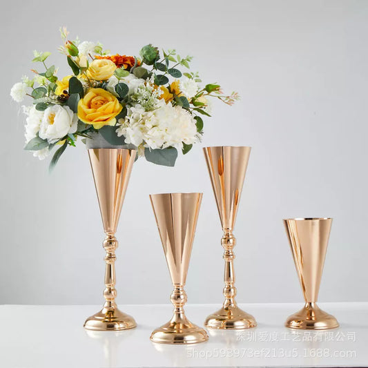 Blumenvasen für Hochzeitsdekoration, goldene Metallvasen, Kerzenhalter, Heimdekoration, Party, Urlaub, Geburtstag, Tischdekoration