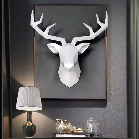 3D Deer Head Sculpture Geometric Resin Animal Deer Head Wall Decoration Modern Home Decor Luxury Decorative Wall Decoration