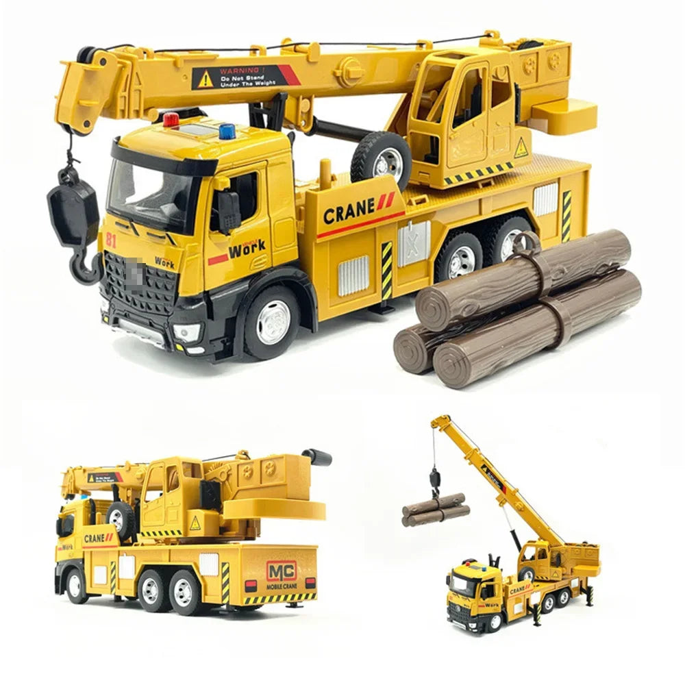1:18 Metal Diecast Engineering Vehicles Model Toys Rubber Tires with Light＆Sound Large Crane Models for Children Education Toy