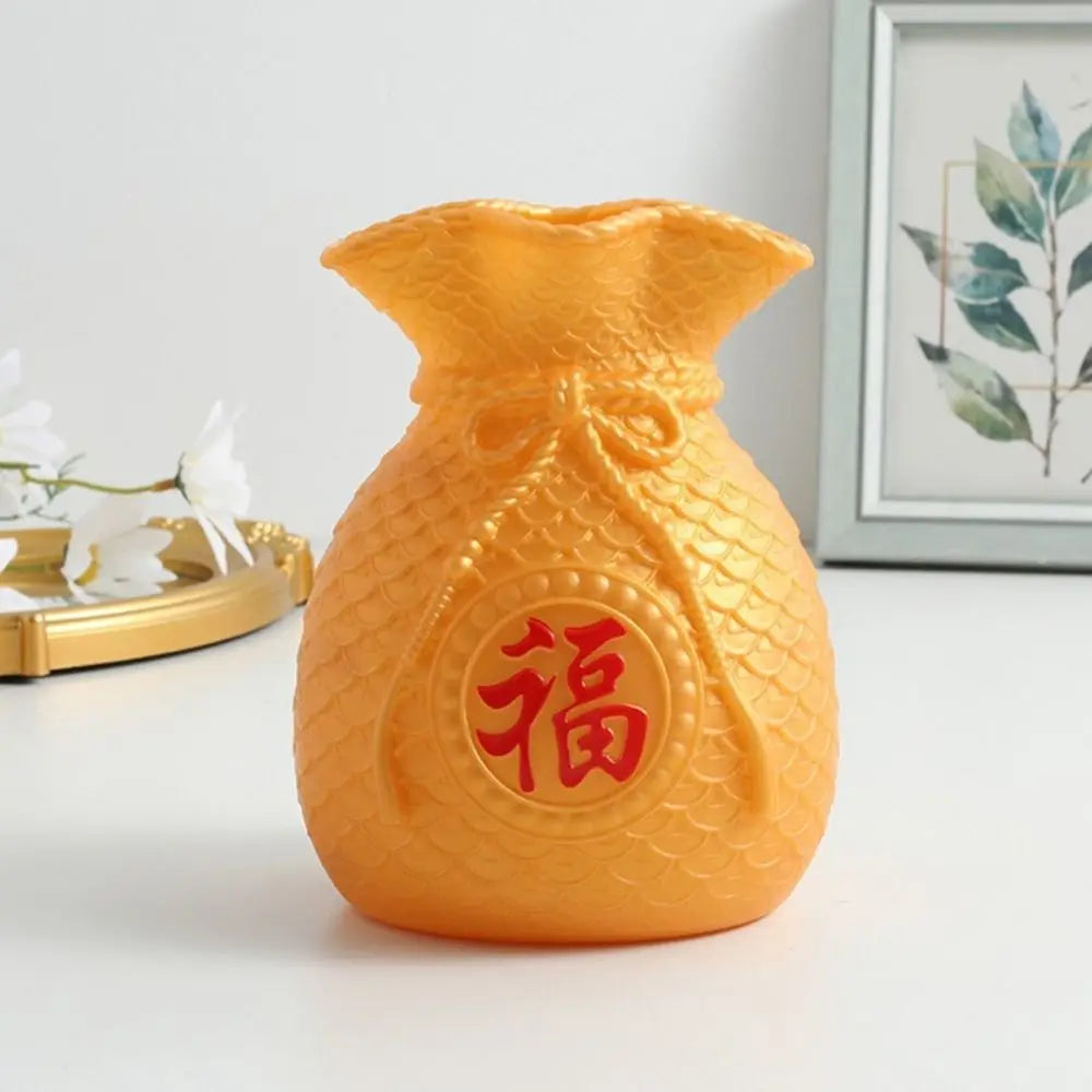 Vintage Fukubukuro Vase Chinese New Year Creative Flower Pot Red and Gold Plastic Fukubukuro Spring Festival Decoration