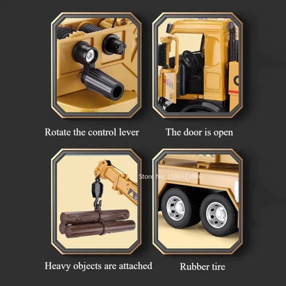 1:18 Metal Diecast Engineering Vehicles Model Toys Rubber Tires with Light＆Sound Large Crane Models for Children Education Toy