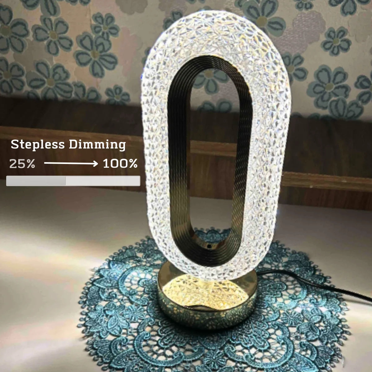 Modern Luxury Oval USB Rechargeable Crystal Table Lamp Living Room Bedroom Bedside Creative Decoration Atmosphere Night Light